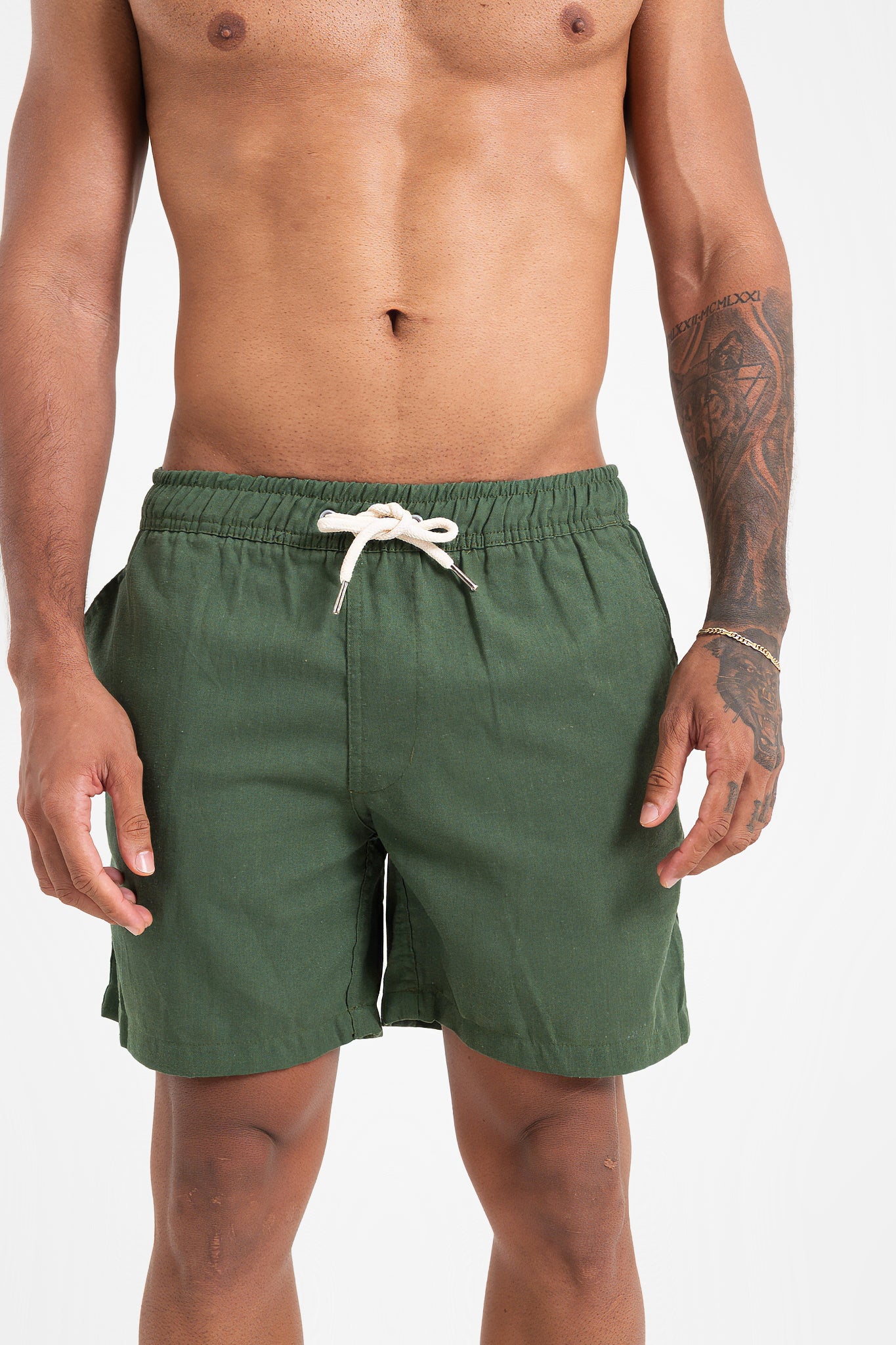 ShortLinho-VerdeMilitar-P